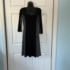 Calvin Klein black a-line dress with white stripe detailing Size 2